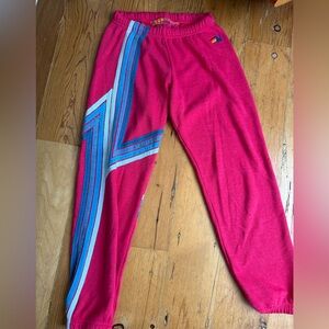 Aviator Nation Pink and Blue Sweatpants Retro-Inspired Joggers